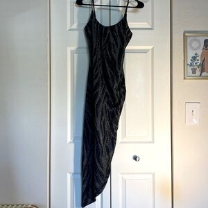 Glitter Shimmer Black and Silver Zebra print dress Size L